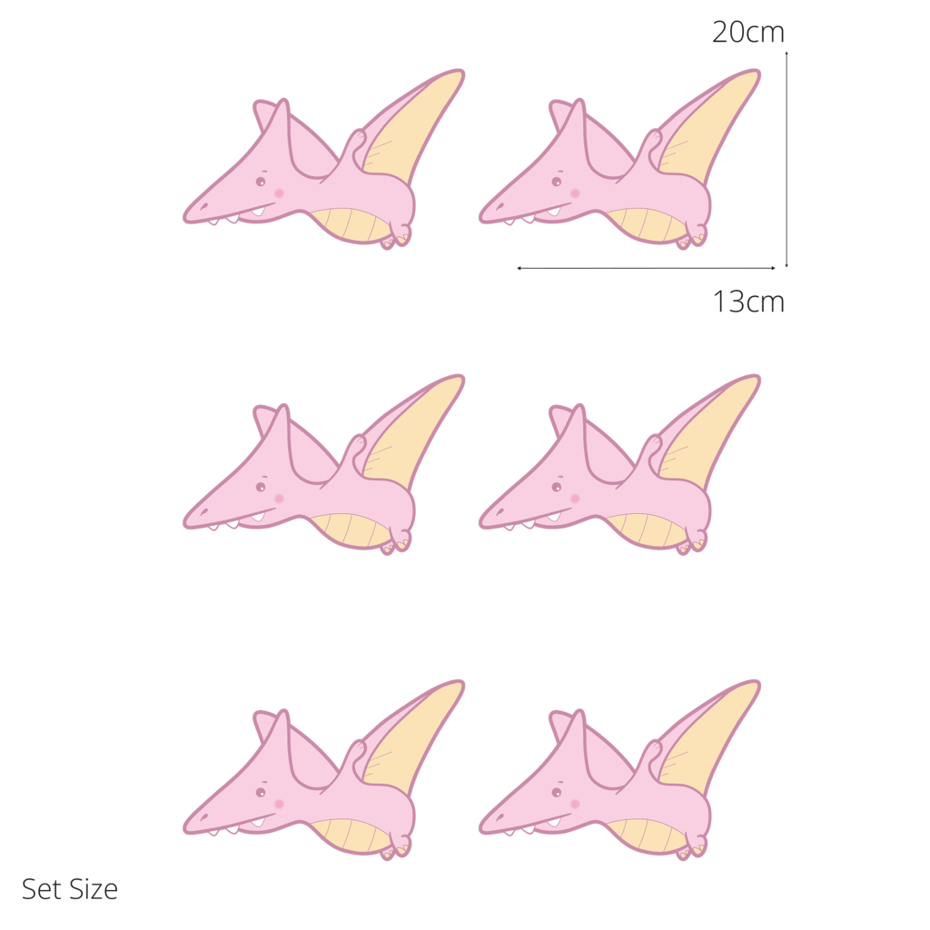 Petra the Pterodactyl wall sticker size guide – small size dimensions for kids’ bedroom walls