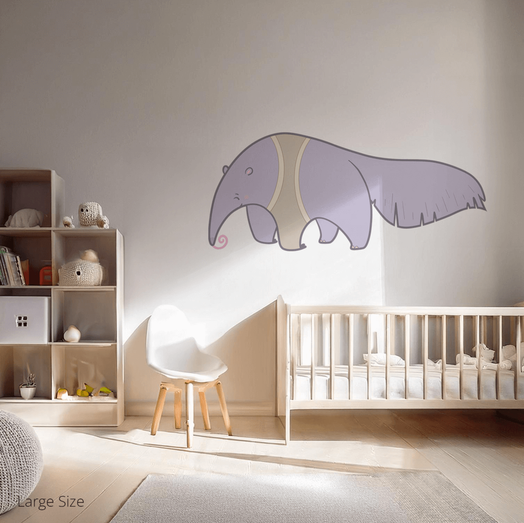 Anita the Anteater wall sticker applied on a child’s bedroom wall – large size, showing placement in kids’ room