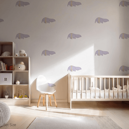 Anita the Anteater wall sticker applied on a child’s bedroom wall – set size, showing placement in kids’ room