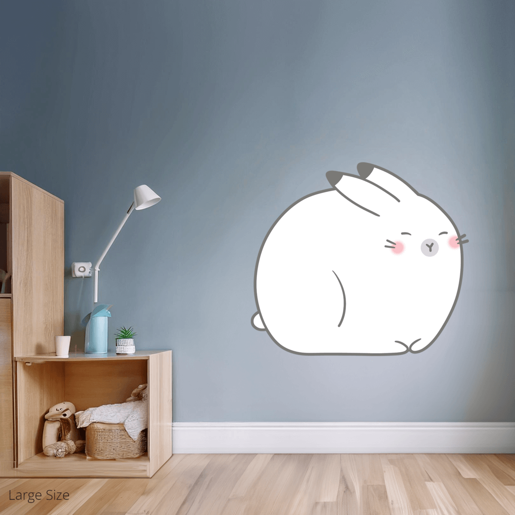 Anse the Arctic Hare wall sticker applied on a child’s bedroom wall – large size, showing placement in kids’ room