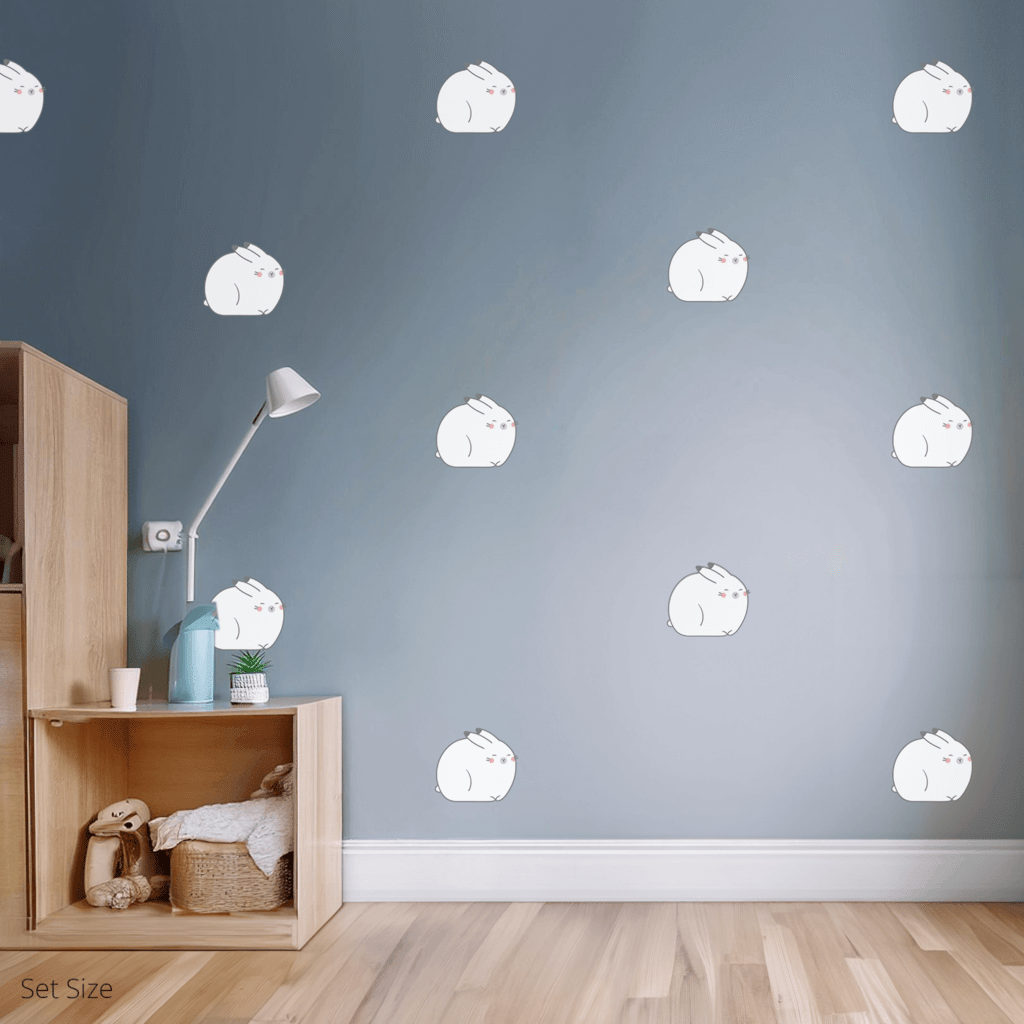 Anse the Arctic Hare wall sticker applied on a child’s bedroom wall – set size, showing placement in kids’ room