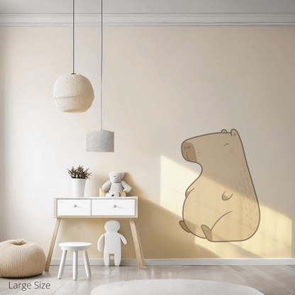 Carlos the Capybara wall sticker applied on a child’s bedroom wall – large size, showing placement in kids’ room
