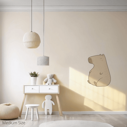 Carlos the Capybara wall sticker applied on a child’s bedroom wall – medium size, showing placement in kids’ room