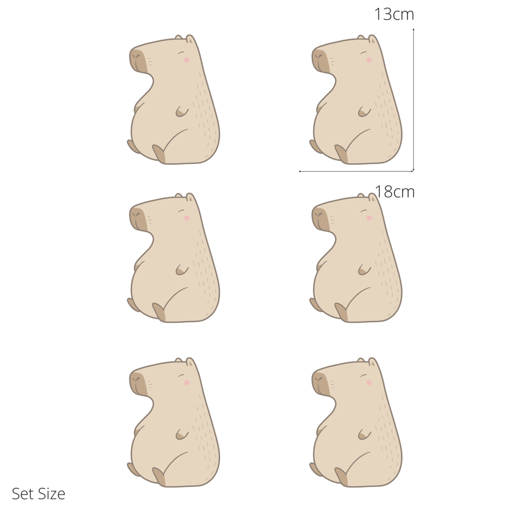 Carlos the Capybara wall sticker size guide – set size dimensions for kids’ bedroom walls