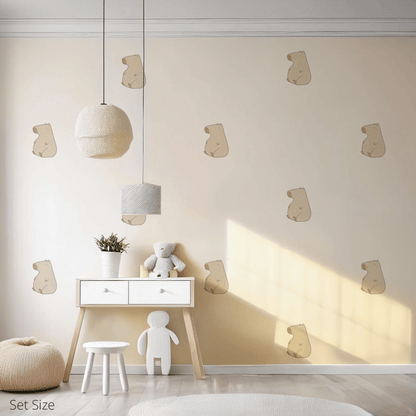 Carlos the Capybara wall sticker applied on a child’s bedroom wall – set size, showing placement in kids’ room