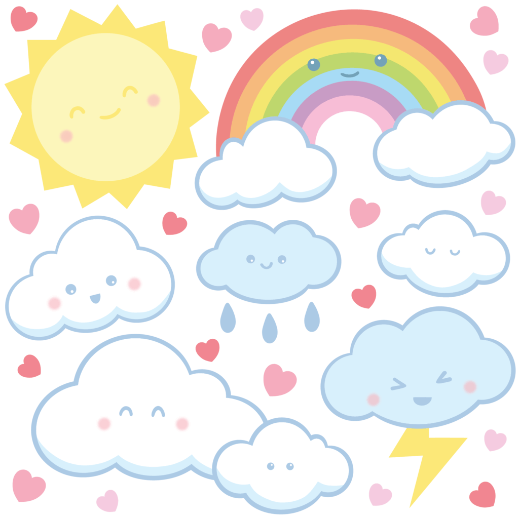 Day Set wall sticker from TinyTails – bright sun, clouds, and hearts design