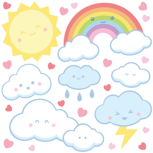 Day Set wall sticker from TinyTails – bright sun, clouds, and hearts design