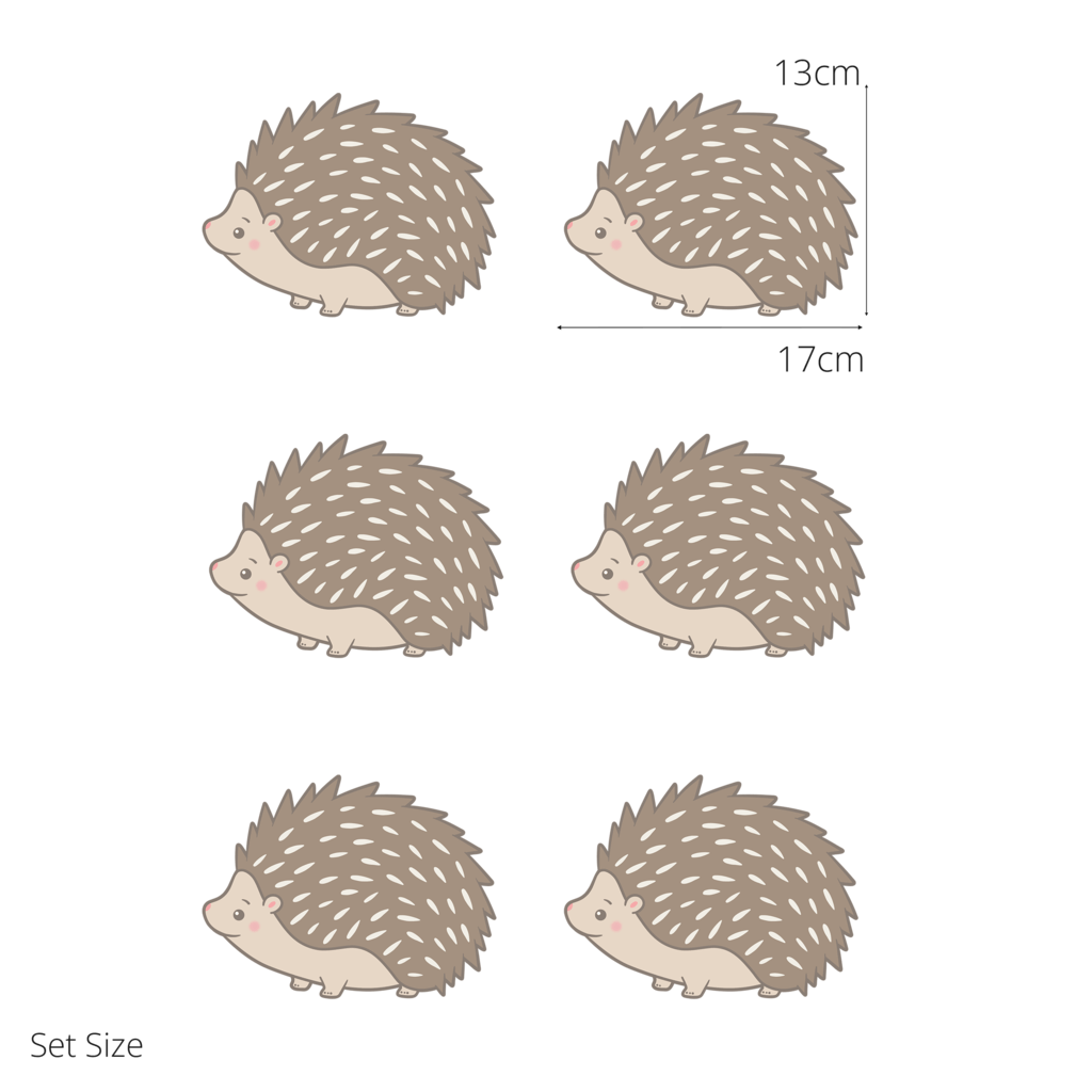 Harry the Hedgehog wall sticker size guide – set size dimensions for kids’ bedroom walls