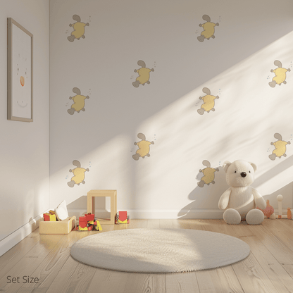 Patrick the Platypus wall sticker applied on a child’s bedroom wall – set size, showing placement in kids’ room

