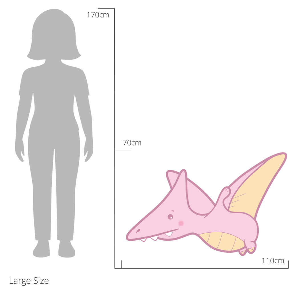 Petra the Pterodactyl  wall sticker size guide – large size dimensions for kids’ bedroom walls