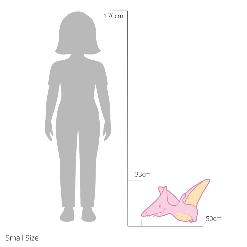 Petra the Pterodactyl  wall sticker size guide – small size dimensions for kids’ bedroom walls