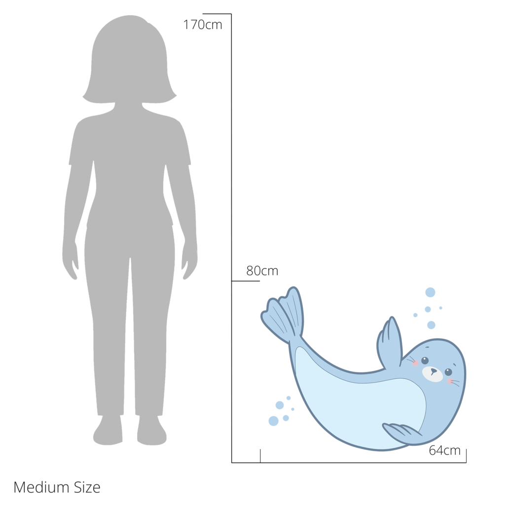 Sandy the Seal wall sticker size guide – medium size dimensions for kids’ bedroom walls