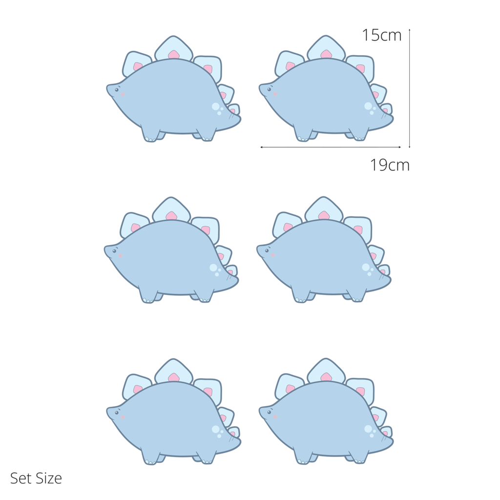 Shelby the Stegasaurus wall sticker size guide – set size dimensions for kids’ bedroom walls