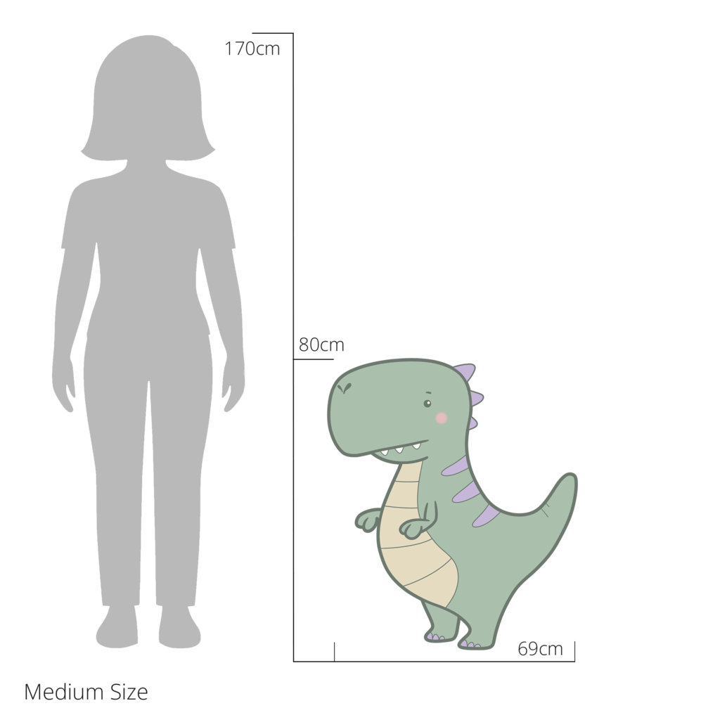 Travis the T-rex wall sticker size guide – medium size dimensions for kids’ bedroom walls