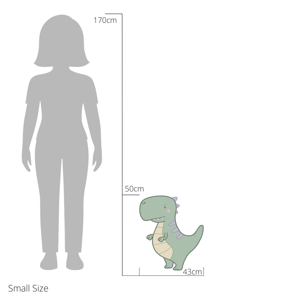 Travis the T-rex wall sticker size guide – small size dimensions for kids’ bedroom walls