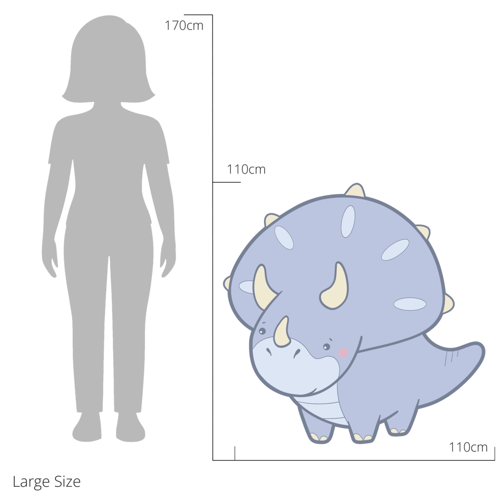 Tracy the Triceratops wall sticker size guide – large size dimensions for kids’ bedroom walls